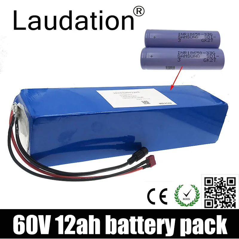 

Laudation 60V12Ah Built-in Samsung / Panasonic Cell Battery For 60Volt 1500W 1000W 800W 750W 500W 350W Hub /Medium Bicycle Motor