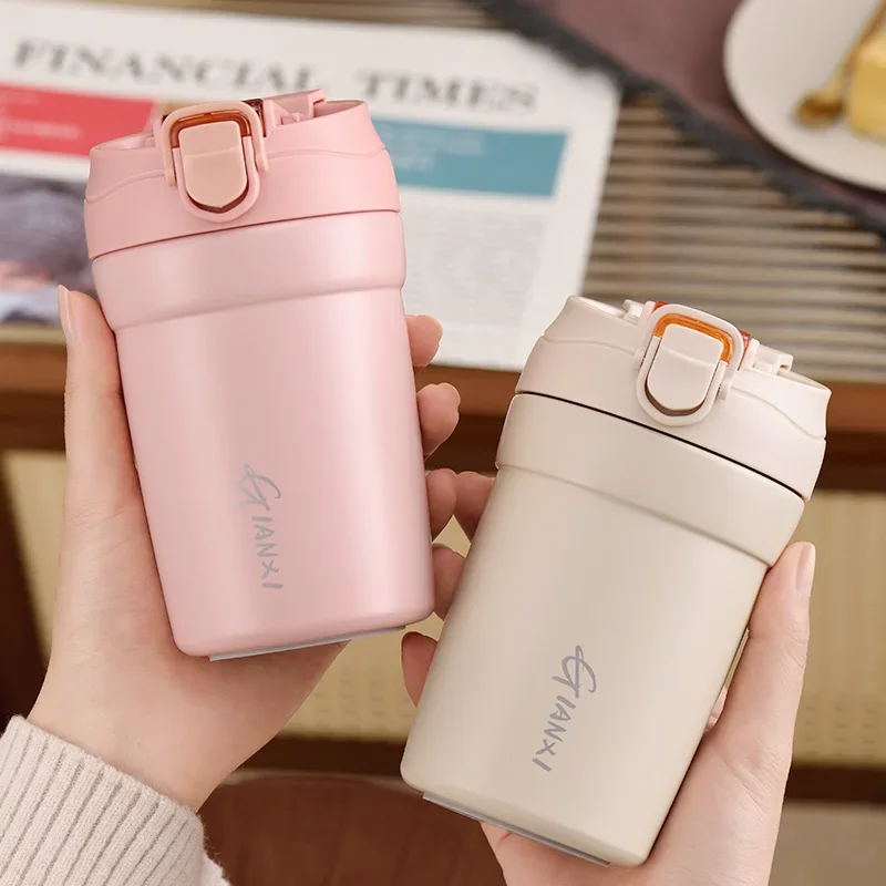 

Coffe Insulation Mug Ceramic Liner Thermos With Straw Cold-Keeping Car Simple style Leak-Proof Car Women General Gift Cup