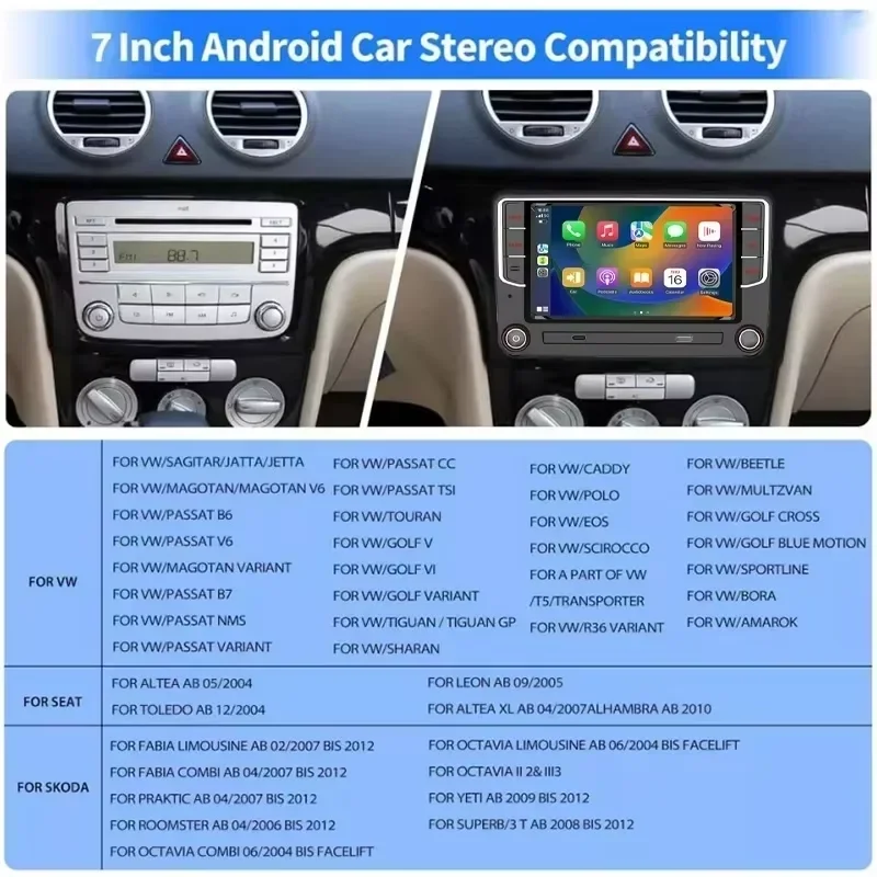 Фото Автомагнитола Android 15 с мультимедийным плеером 7 дюймов, 6+128 ГБ, для VW Beetle 2012-2019, беспроводной Apple CarPlay, аудио, стерео, GPS-навигация №4