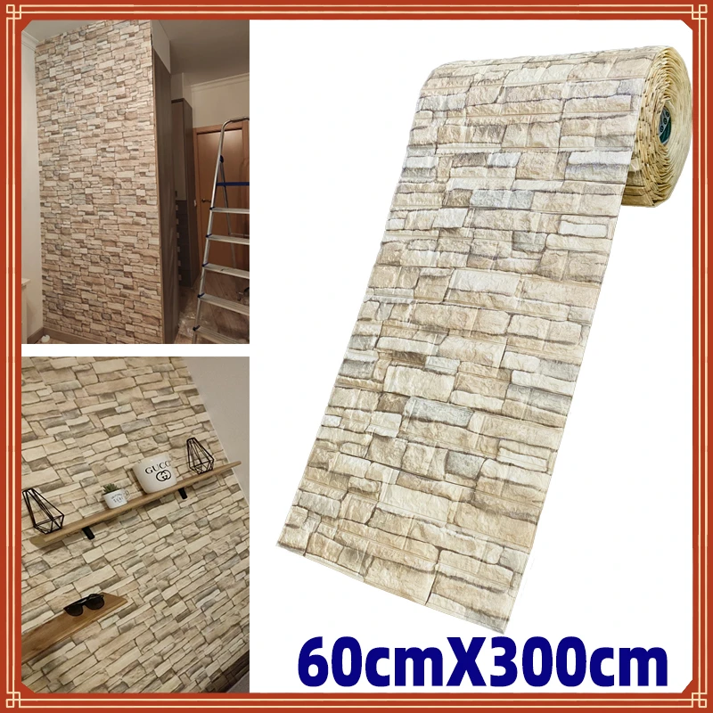 

60cmX300cm3D Wall Sticker Self Adhesive Foam Board Home Decor Living Room Home Decor Bathroom Tile Sticker Decoration