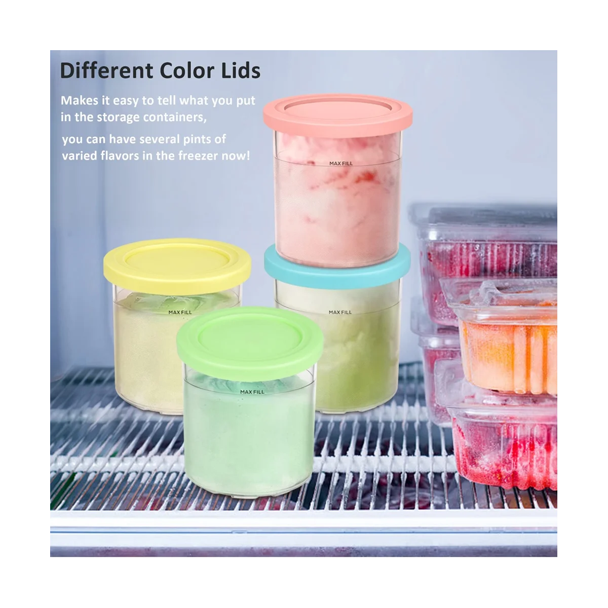 4 шт. пинты и крышки для мороженого Ninja Creami NC301 NC300 NC299AMZ