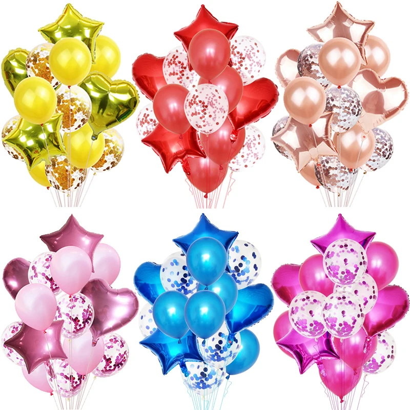 

14pcs Rose Gold Star Heart Foil Balloons Confetti Latex Ballons Wedding Birthday Party Decorations Baby Shower Globos Supplies