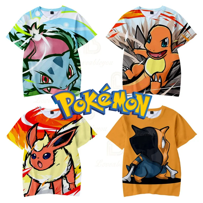 

Squirtle Bulbasaur Charizard Pikachu Pokemon Charmander Summer T-shirt T shirt Tees Men Outerwear Tops Oversized Short Thin