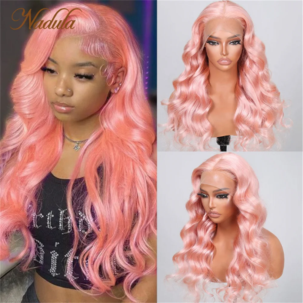 Nadula Hair 13x4 Lace Front Wig Rose Gold Pink Blush Pink 100% Human Hair Loose Wave Pre Plucked With Babyhair