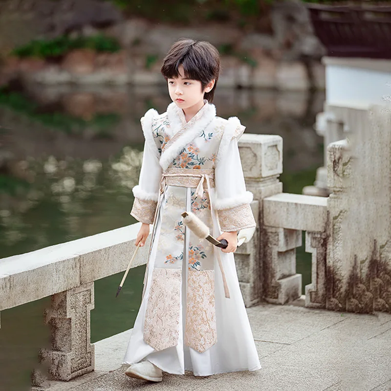 Новинка 2024 зимний красивый костюм Hanfu в китайском стиле Тан для мальчиков боевой