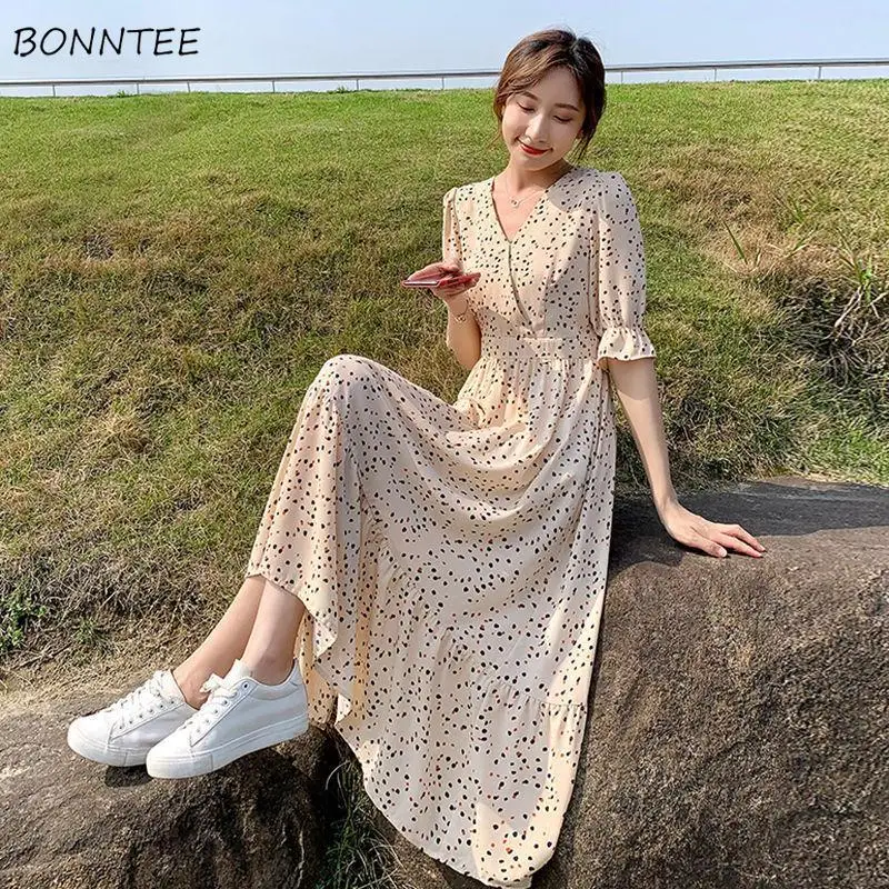 

Dot Dresses Women Tender Vintage Ruffles A-line Slim Elegant Mujer Trendy New M-3XL Half Sleeve V-neck Midi Ladies Vestidos Chic