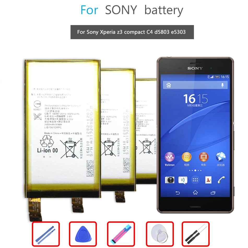 

Аккумулятор для телефона Sony Xperia Z3 mini Compact Z3c M55W z3mini D5803 D5833 SO-02G /C4 E5333 E5363 E5306 2600mAh LIS1561ERPC