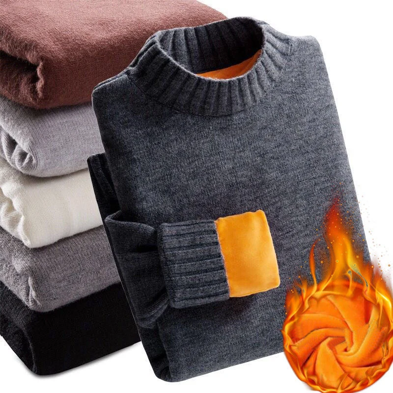 

2022 Winter Super Warm Sweater Men's Turtleneck Slim Soft Fleece Pullover Solid Knitted Plus Gold Velvet Thickening Sweater Men
