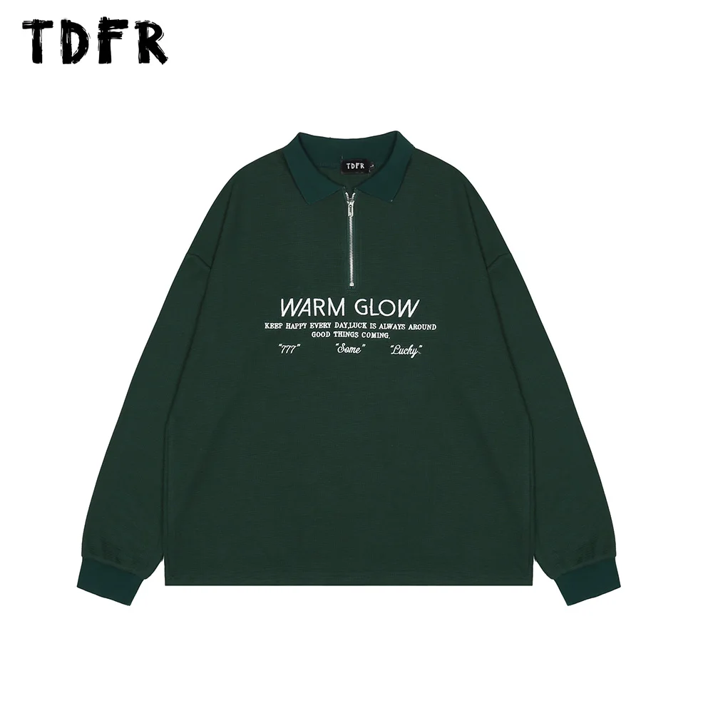 

Letter Embroidery Sweatshirts Mens Autumn Winter Streetwear Casual Loose Lapel Half Zipper Sweatshirts Men Long Sleeve Top