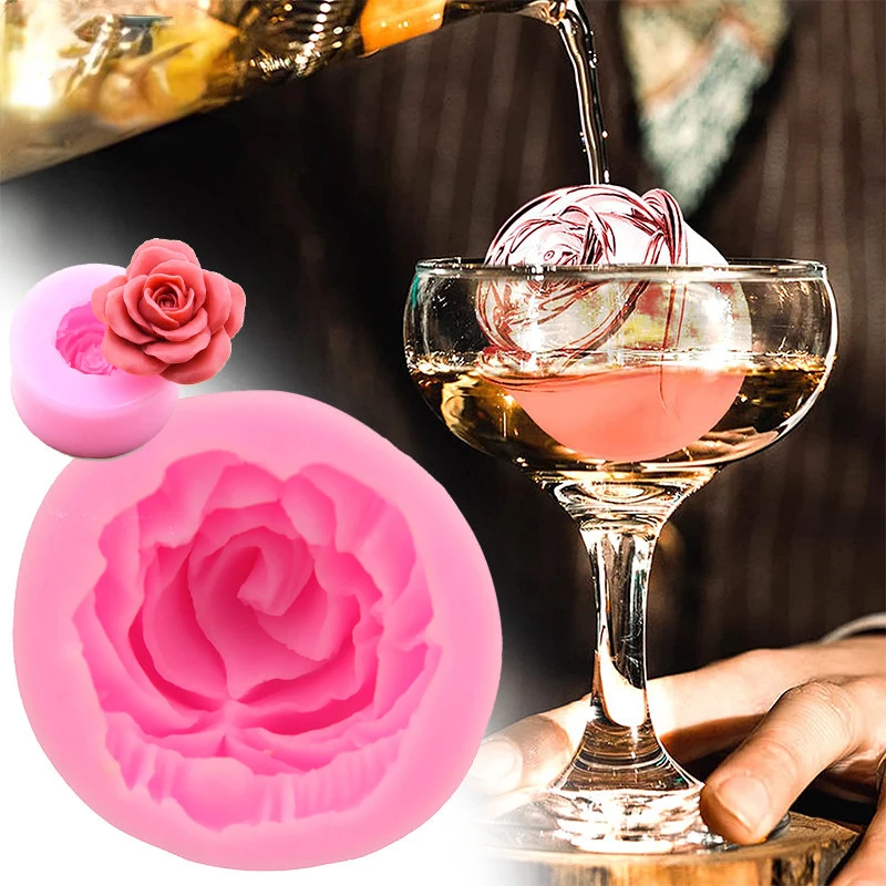 Ice Maker Mold 3D Rose Flower Style Box Silicone DIY Vivid I