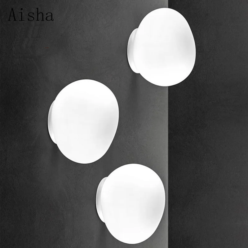 

Italian Pebble Wall Lamp Milky White Glass 15/23/32/45cm Aisle Wall Sconces for Study Living Room Bedroom Home Decoration Lights