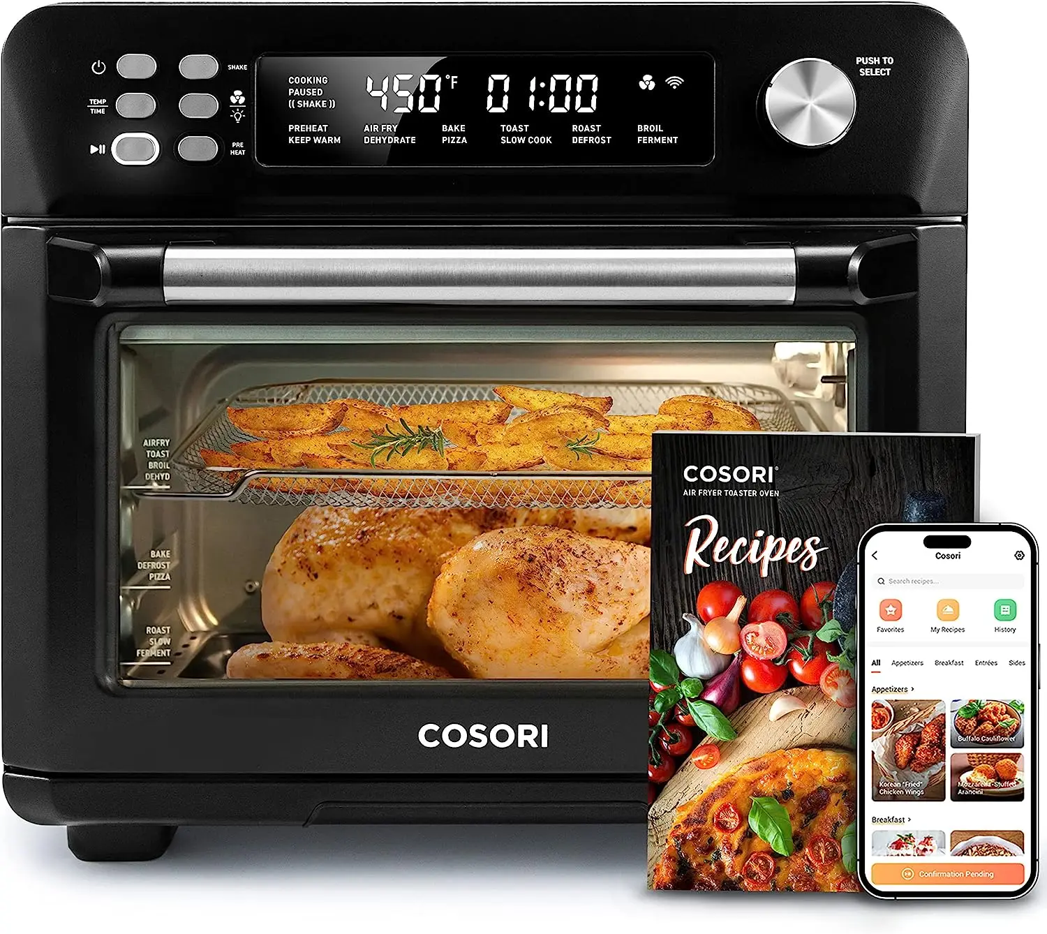 

COSORI Toaster Oven Air Fryer Combo, 12-in-1, 26QT Convection Oven Countertop,6 Slice Toast, 12'' Pizza, 75 Recipes&Accessories