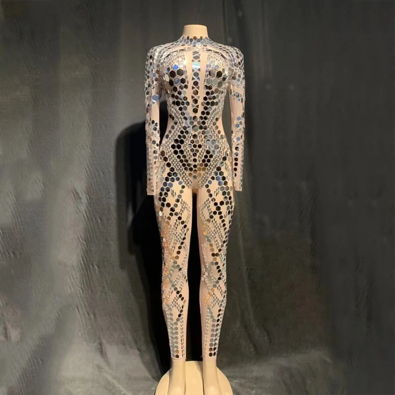 

Комбинезон с зеркалом, Новый сетчатый газовый цельный женский комбинезон для ночного клуба, певец, ГОГО, танцевальные костюмы, Облегающий комбинезон, женский боди, DWY8203