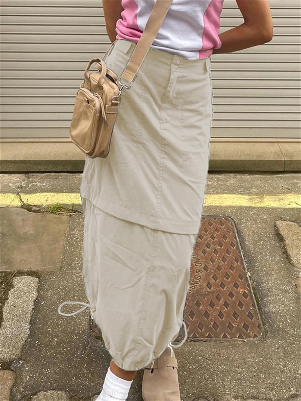 

Юбка-карго средней длины Женская прямая, модная винтажная однотонная Повседневная, с мешковатым низом, в уличном стиле, Y2k