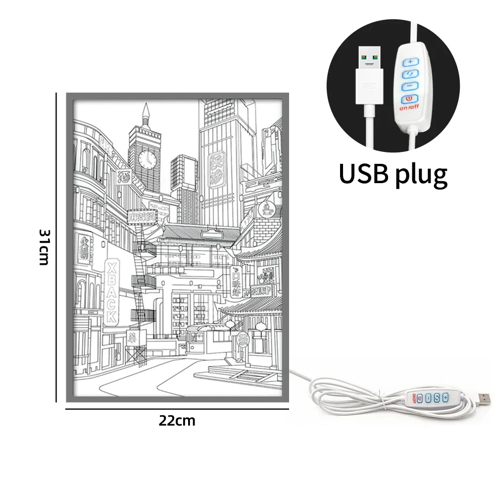 

LED ночник городской пейзаж 3 цвета USB