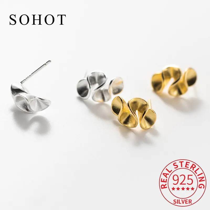 

Fashion INS Hot Real 925 Sterling Silver Wave Ribbon Stud Earrings For Women Classic Fine Jewelry Minimalist Accessories