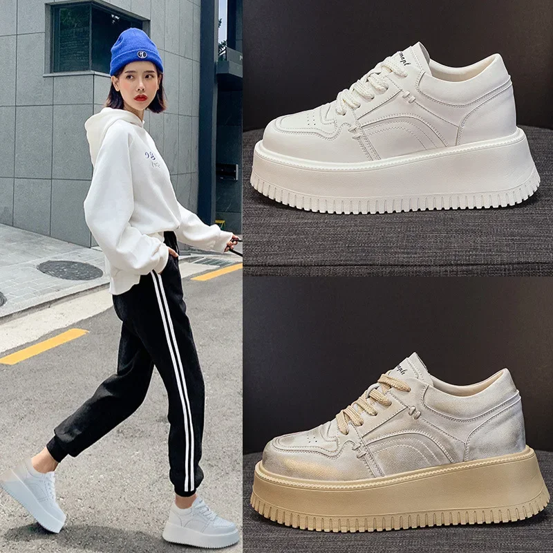 Роскошные модные женские кроссовки CLAIAMI на толстой подошве кожаная обувь со