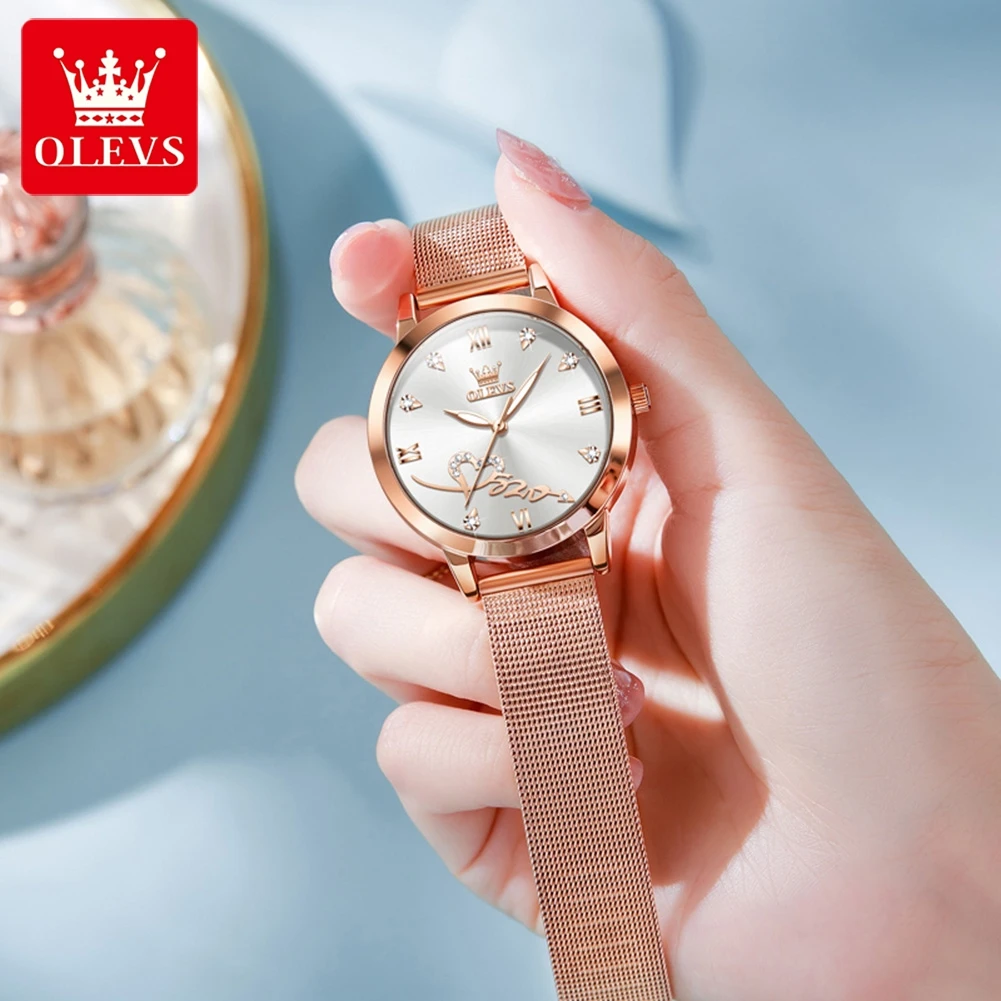 OLEVS 2023 New Ultra-thin Quartz Women Watch Simple Waterproof Rose Gold Stainless Steel Mesh Ladies Watch Relogio Feminino
