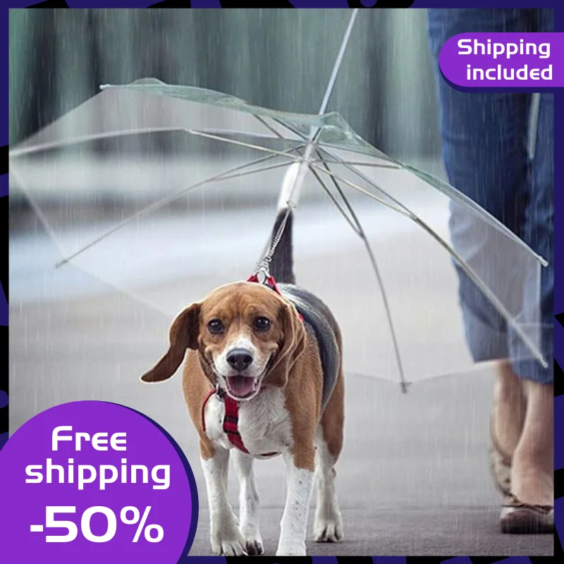 

New Pet Umbrella Leash Rainproof Snowproof Dog Umbrella Leash for Small Dogs Adjustable Doggy Umbrella Clear color