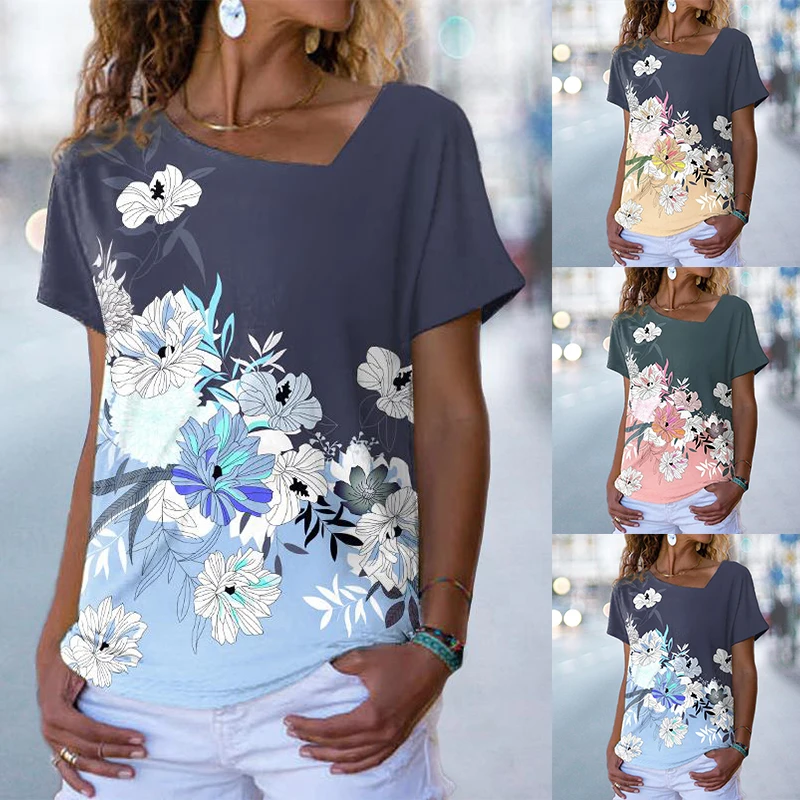 

Женская футболка с коротким рукавом, V-образным вырезом и принтом