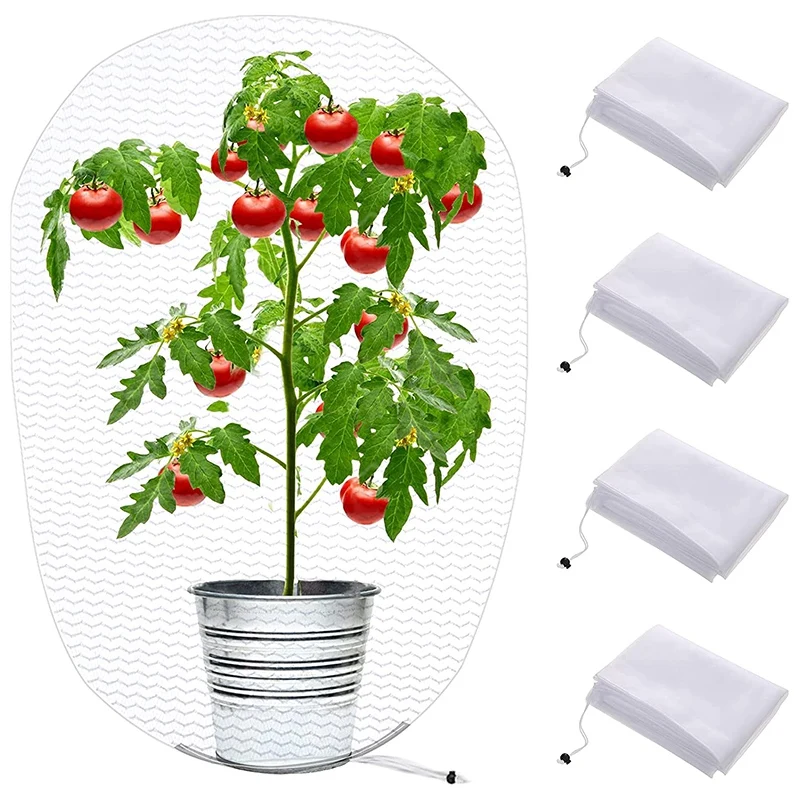 Сетка для защиты от птиц с рисунком и шнурком для растений, сумка для экрана садовых цветов на 4 штуки.