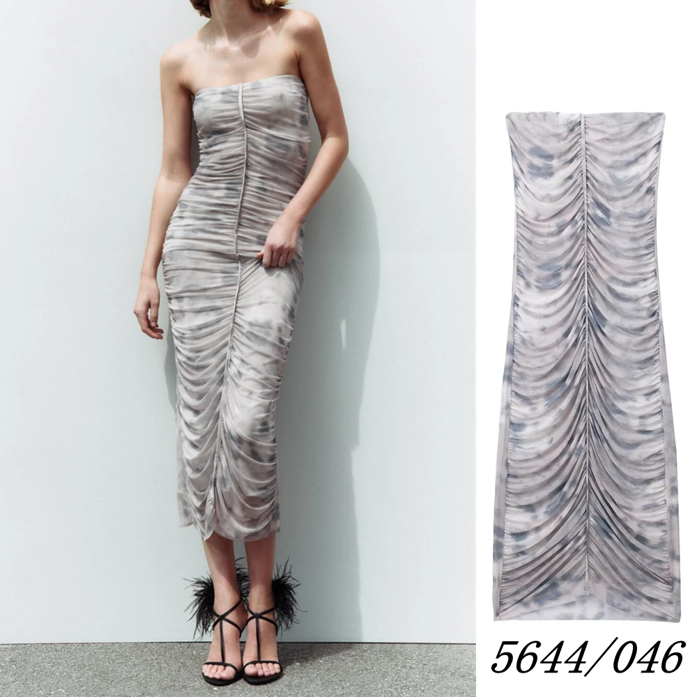 

Summer New Tube Top Dress UNIZERA Women's Temperament Elegant Sexy Chic Pleated Decorative Tulle Tube Top Midi Dress 5644046