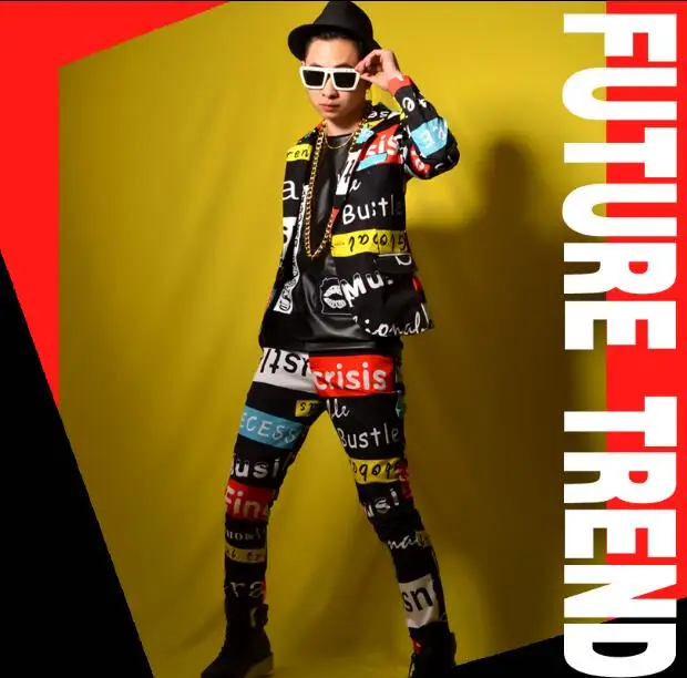

S-6XL. 2022 New Men's Slim DS DJ Singer Clothes Color Letter Suit Pants Coat Stage Performance Outfits Plus Size