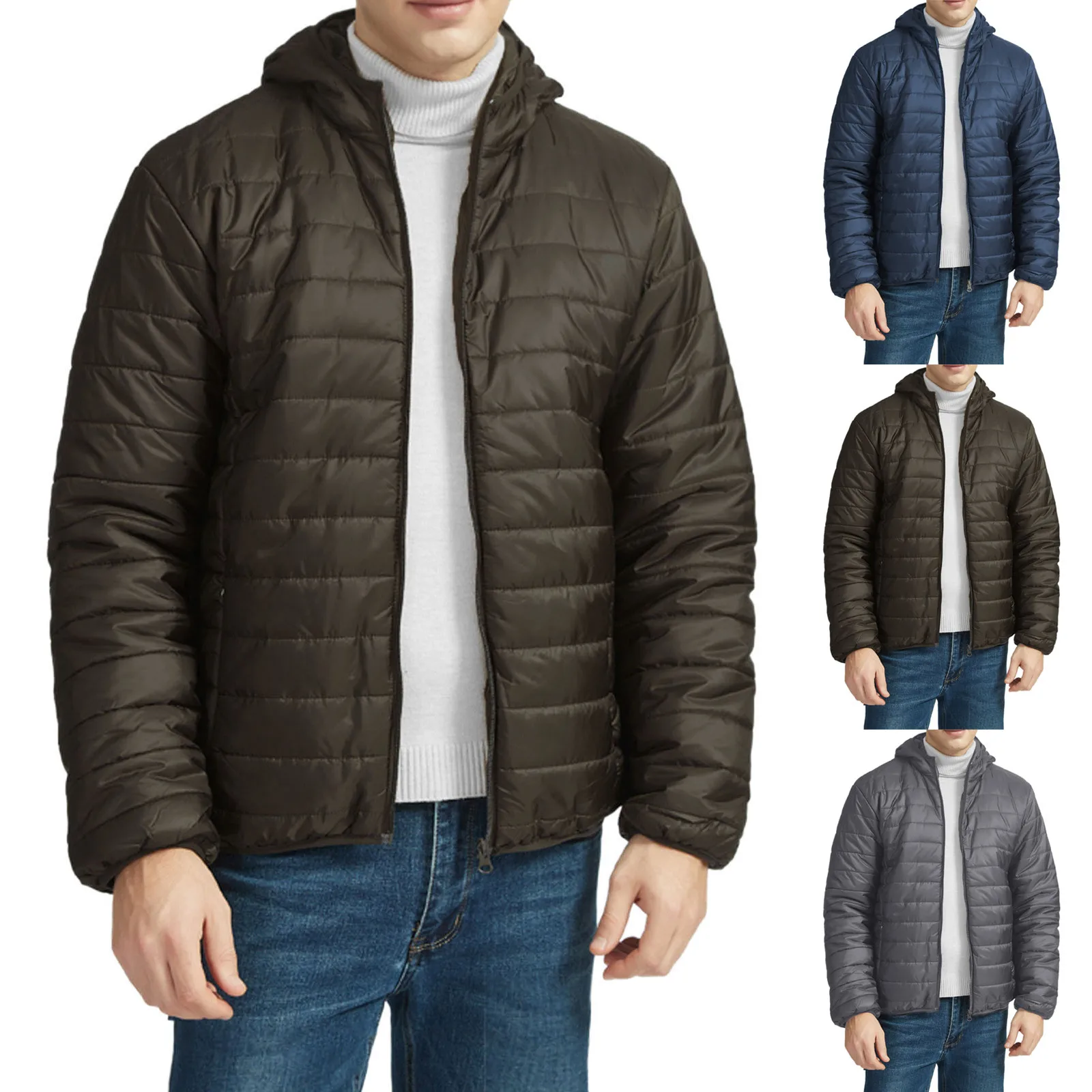 Мужское осенне-зимнее модное повседневное однотонное пальто на молнии с