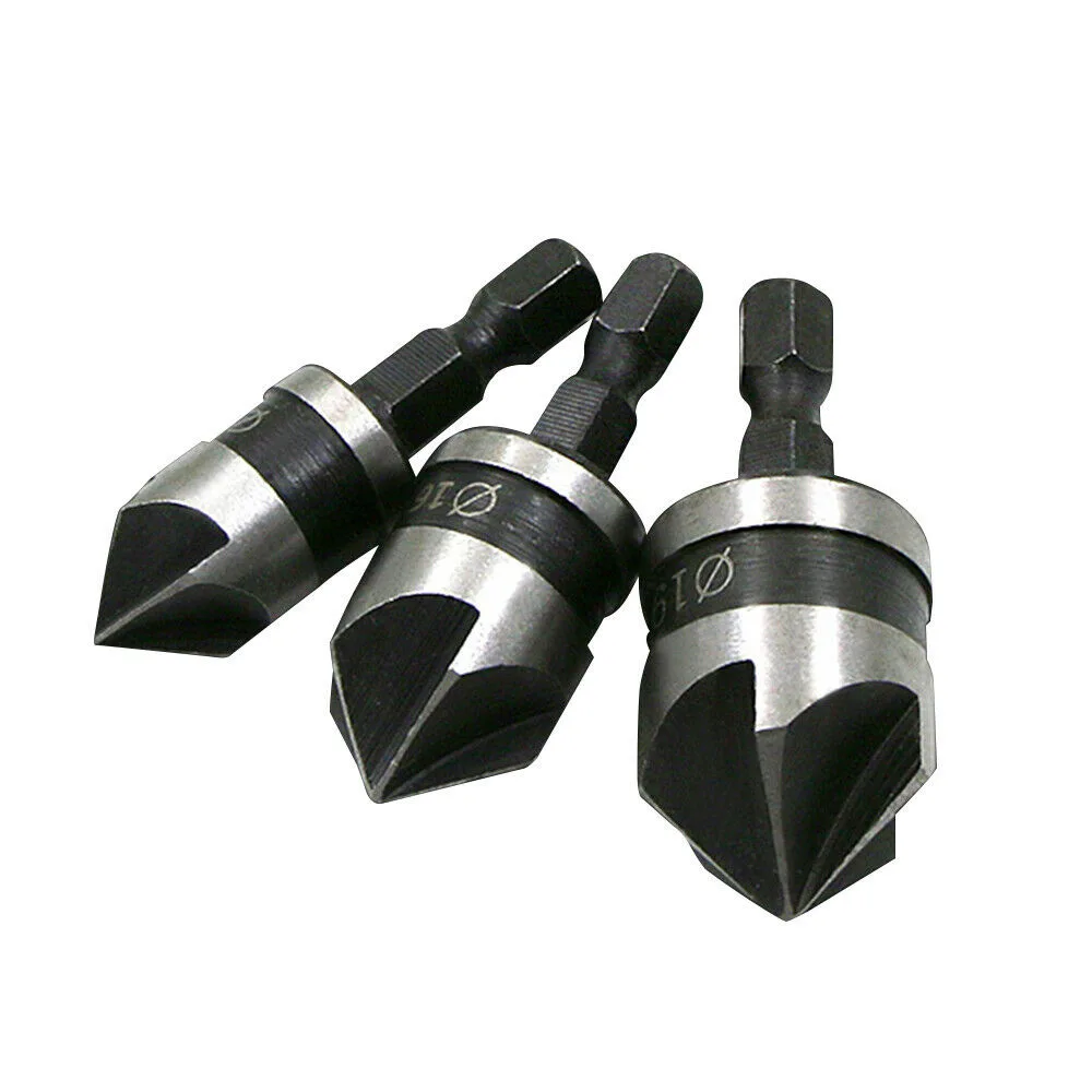 

3pcs 82Degrees Chamfer Drill Bit Set 12/16/19mm 5Flute Woodworking Drill Bit Cutter Countersink Drill Bit Set Metal Drilling