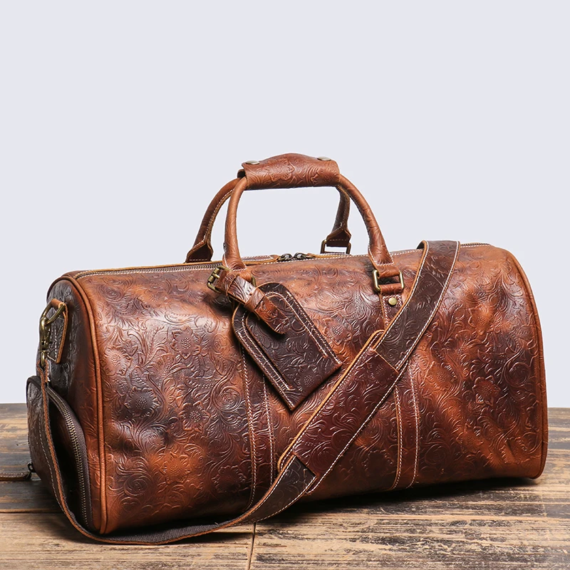 LEATHFOCUS Vintage Embossed Handbag Men's Women's Leather Tr