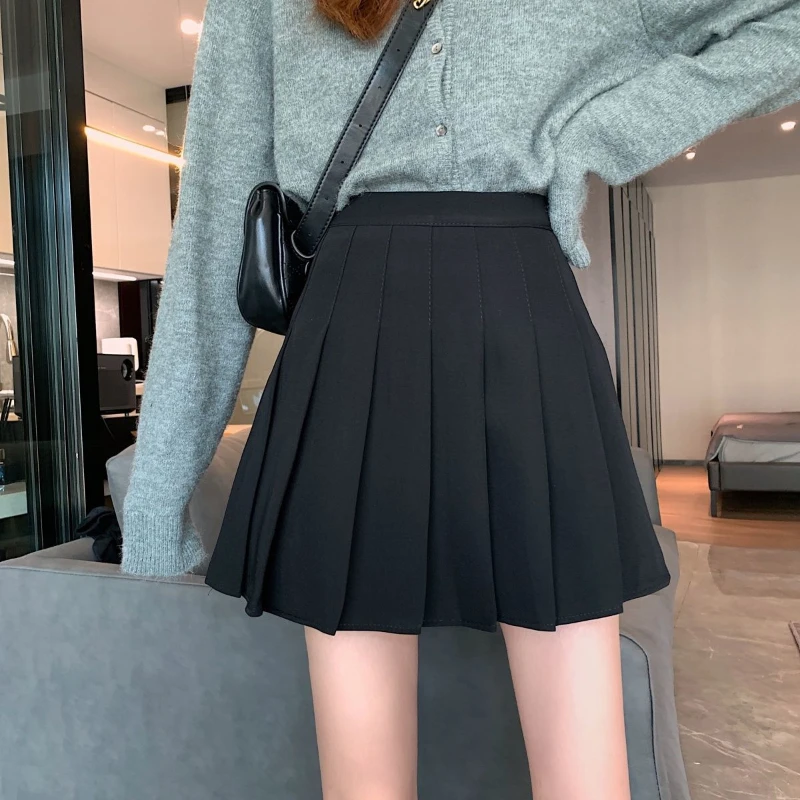 

DUOFAN 2022 Women's Summer Autumn Solid Color High Waist Pleated Y2k Skirt Fashion Preppy Style Above Knee Mini Empire Skirts