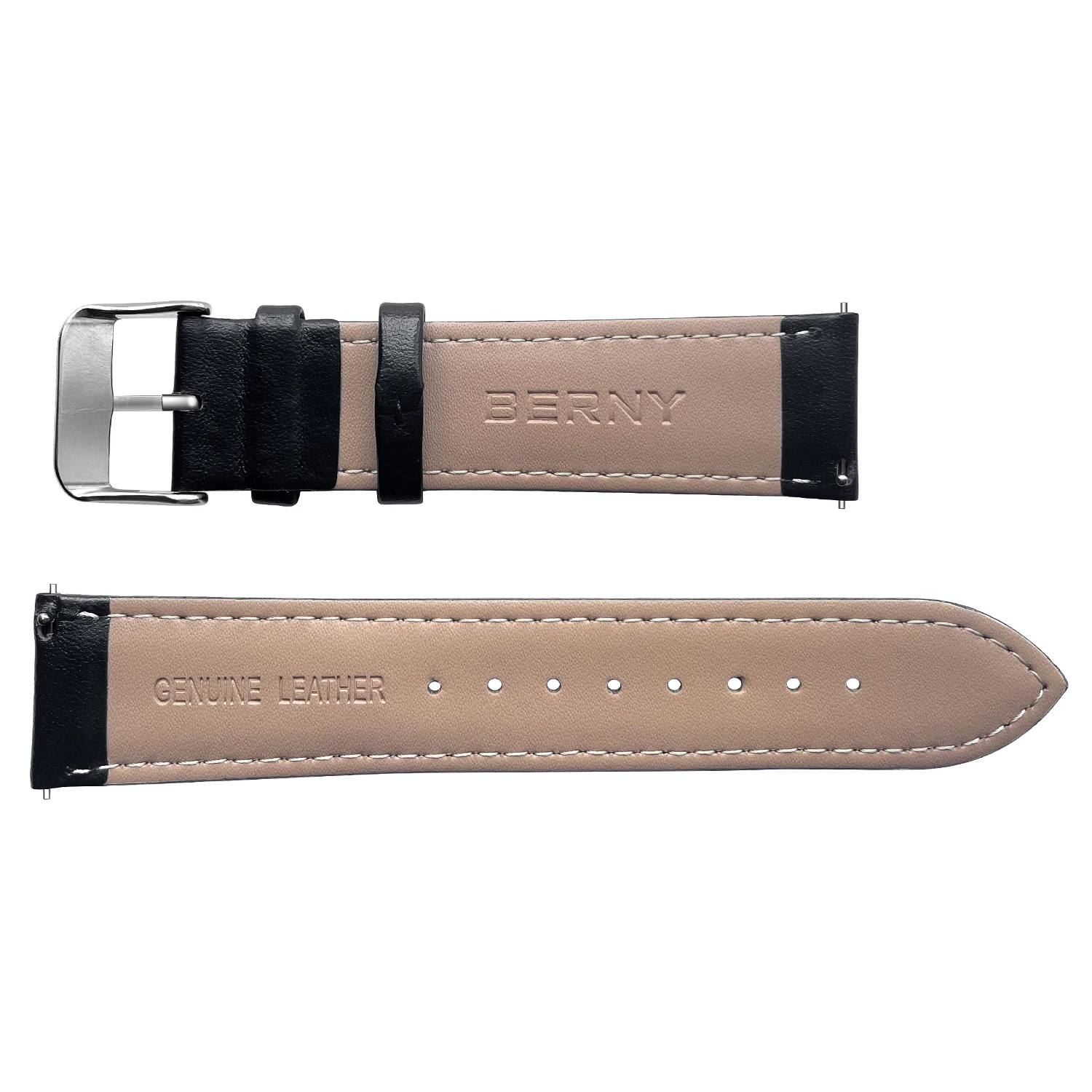 BERNY Genuine Leather Watchband Quick Release Soft Calfskin Strap Black Bracelet Replacement Watch Accessories Width 16-24mm