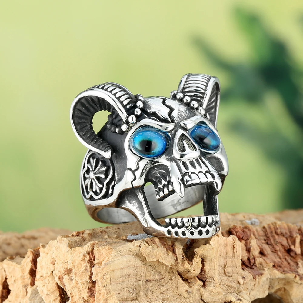 2024 Европейская и американская мода ретро серебряный цвет дьявол сатана череп