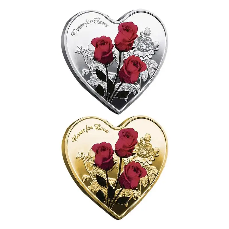 

Rose Commemorative Coin Decorati Love You Gold And Silver Valentine's Day Medallion Gift Heart Shape Romantic Lovers Souvenirs