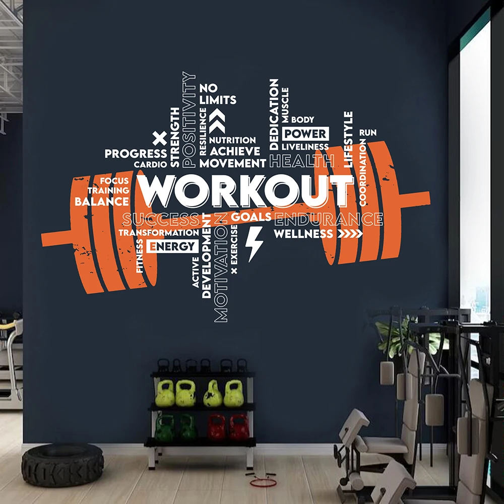 

Large Gym Workout Barbell Wall Sticker Decal Sport Fitness Crossfit Inspirational Motivaitonal Quote Bodybuilding Vinyl Decor
