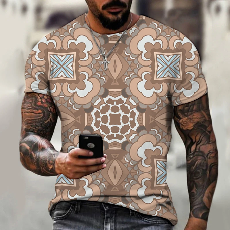

2023 Men's T-shirt Round Neck Retro national style 3d Printing Casual Men's Clothing New Loose Short-sleeved Sports