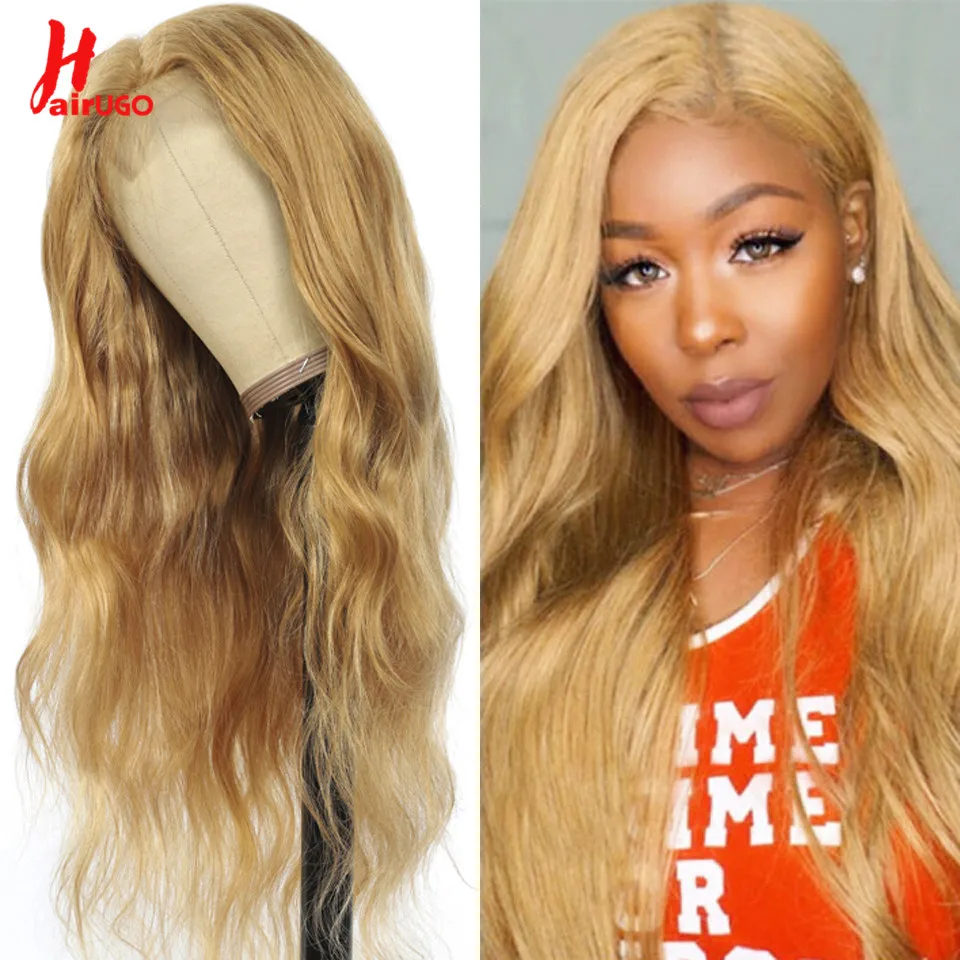 HairUGo Honey Blonde Lace Closure Wig Remy Peruvian Colored Lace Front Body Wave Wigs Brown 100% Human Hair Wigs Preplucked 180%