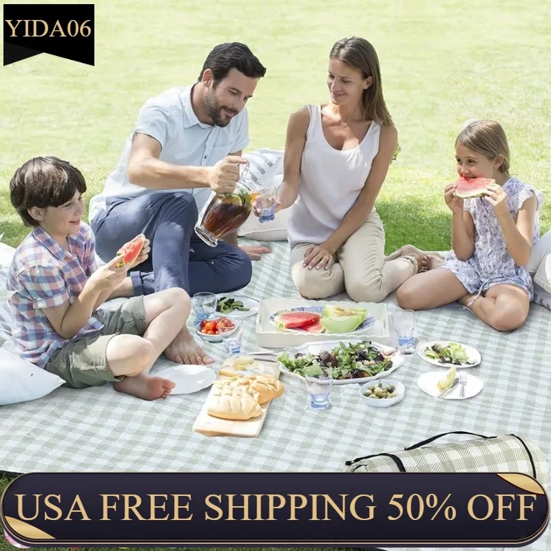 

Очень большое одеяло ZAZE для пикника, 80x80 дюймов, водонепроницаемые складные одеяла, коврик для пикника в мелкую клетку для пляжа, кемпинга на траве