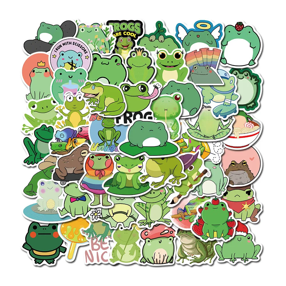 

50 Pcs Cute Cartoon Frog Graffiti Stickers for Teens Kids Gift Hand Account Refrigerator Wall Luggage Vinyl Waterproof Decals