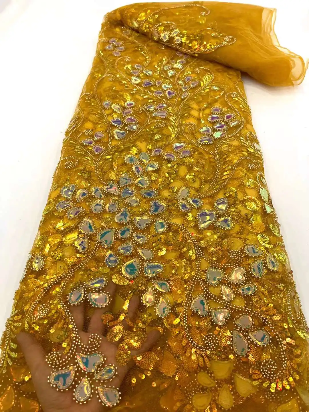 

Красивое Африканское Сетчатое кружево с блестками и бусинами, Африканское французское Тюлевое кружево, африканская Кружевная Ткань 5 ярдов...