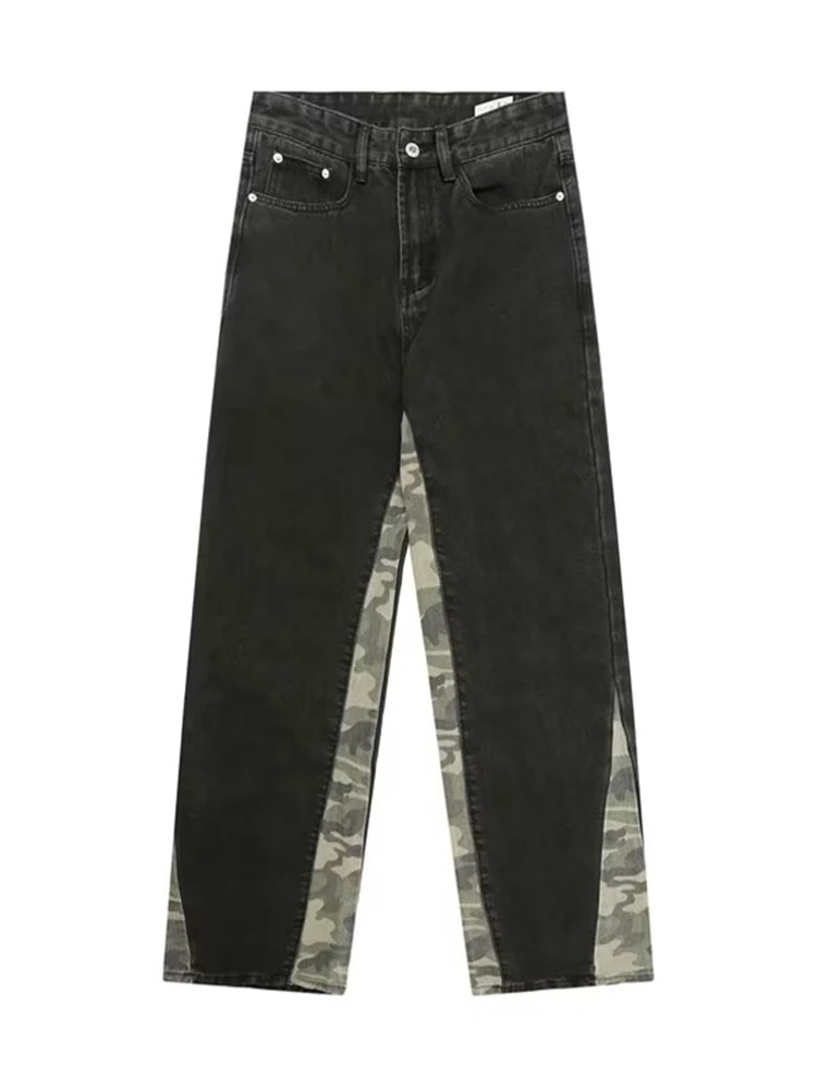 American Retro Stitching Camouflage Jeans Men's Comfortable Loose Jeans VIBE Style Micro -flared Pants Long Pants Men's Clothing