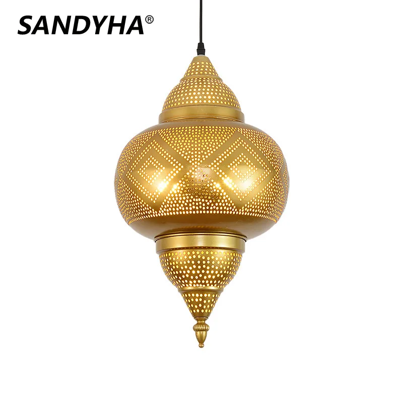 

SANDYHA Southeast Asian LED Chandelier Retro Pendant Lamps for Dining Room Cafe Restaurant Bar Home Decor Gold Hanging Lighting