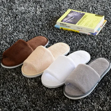 

Thick sole non-Disposable Unisex Slippers Hotel Travel Spa Portable Slippers Home Guest Indoor Cotton Fabric Slipper Coral Soft