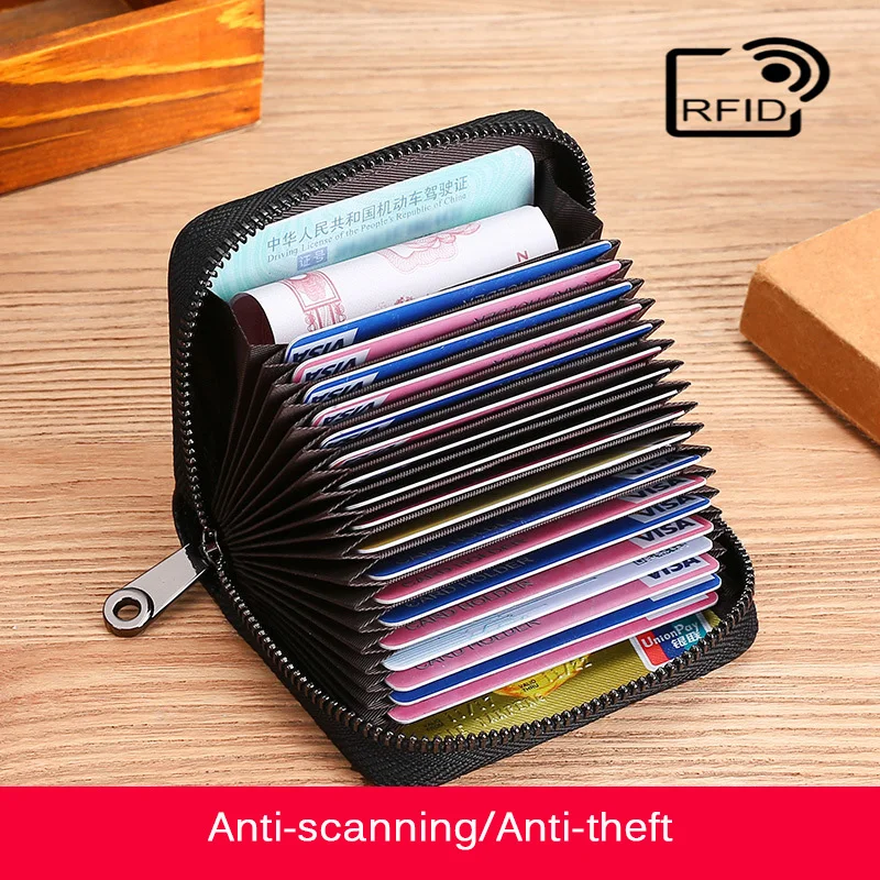 20 Slots Genuine Leather Card Holder Unisex Cowhide Card Bags For Business Credit ID Cards Driving License RFID Anti-scanning