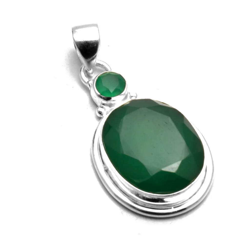 

Genuine Green Onyx Pendant 925 Sterling Silver, Women Hand Made Fine Jewelry Gift 40 mm, AP8086