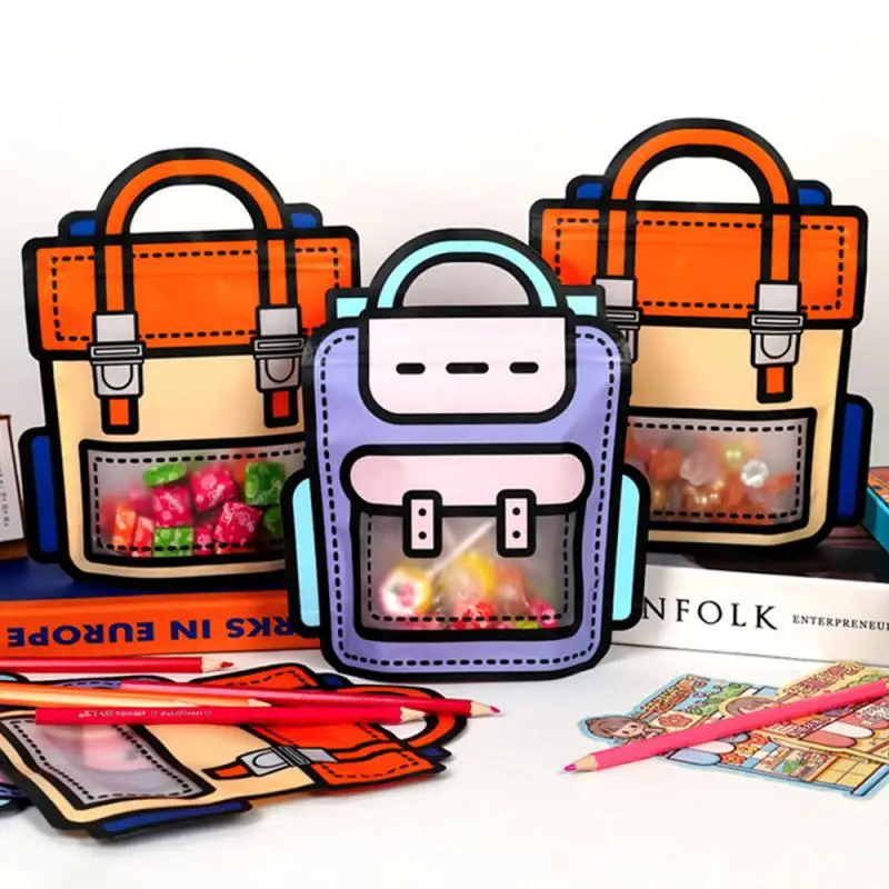 Creative School Bag Shape Biscuit Candy Plastic Zipper Gift Snack Packaging Children Birthday Graduation Party Decoration