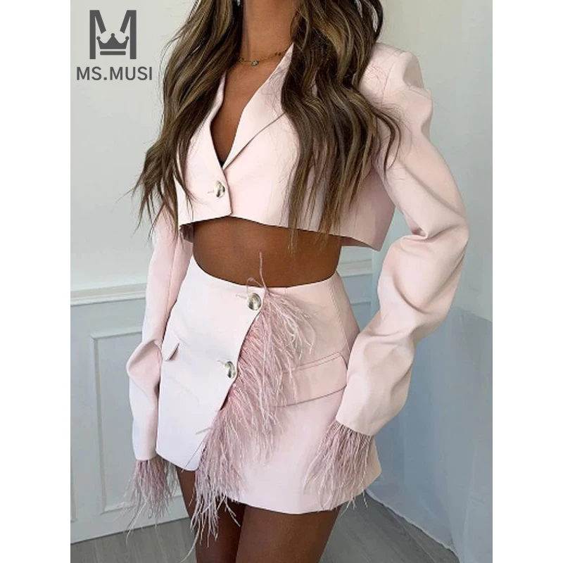 Новинка 2024 Модный женский сексуальный комплект MSMUSI из двух предметов облегающий