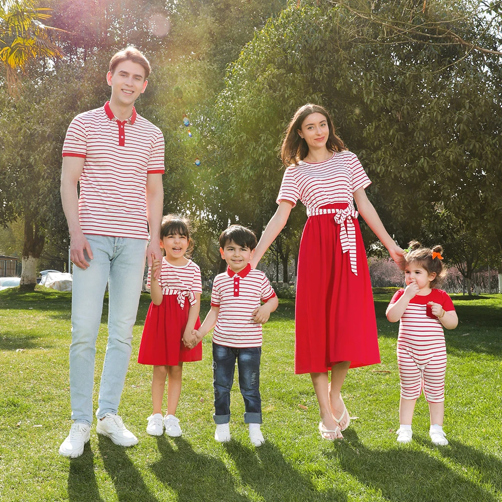 NEW Family Sets Mom and Me Dress Mother Daughter Dad Boys Polo Shirts Summer Family Matching Outfits Vacation Clothes enlarge