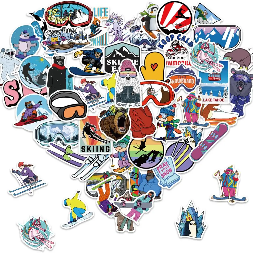 

10/50pcs Cool Skiing Snow Mountain Stikcers Graffiti Skateboard Waterproof Luggage Sport DIY Laptop Car Stickers Decals Kids Toy