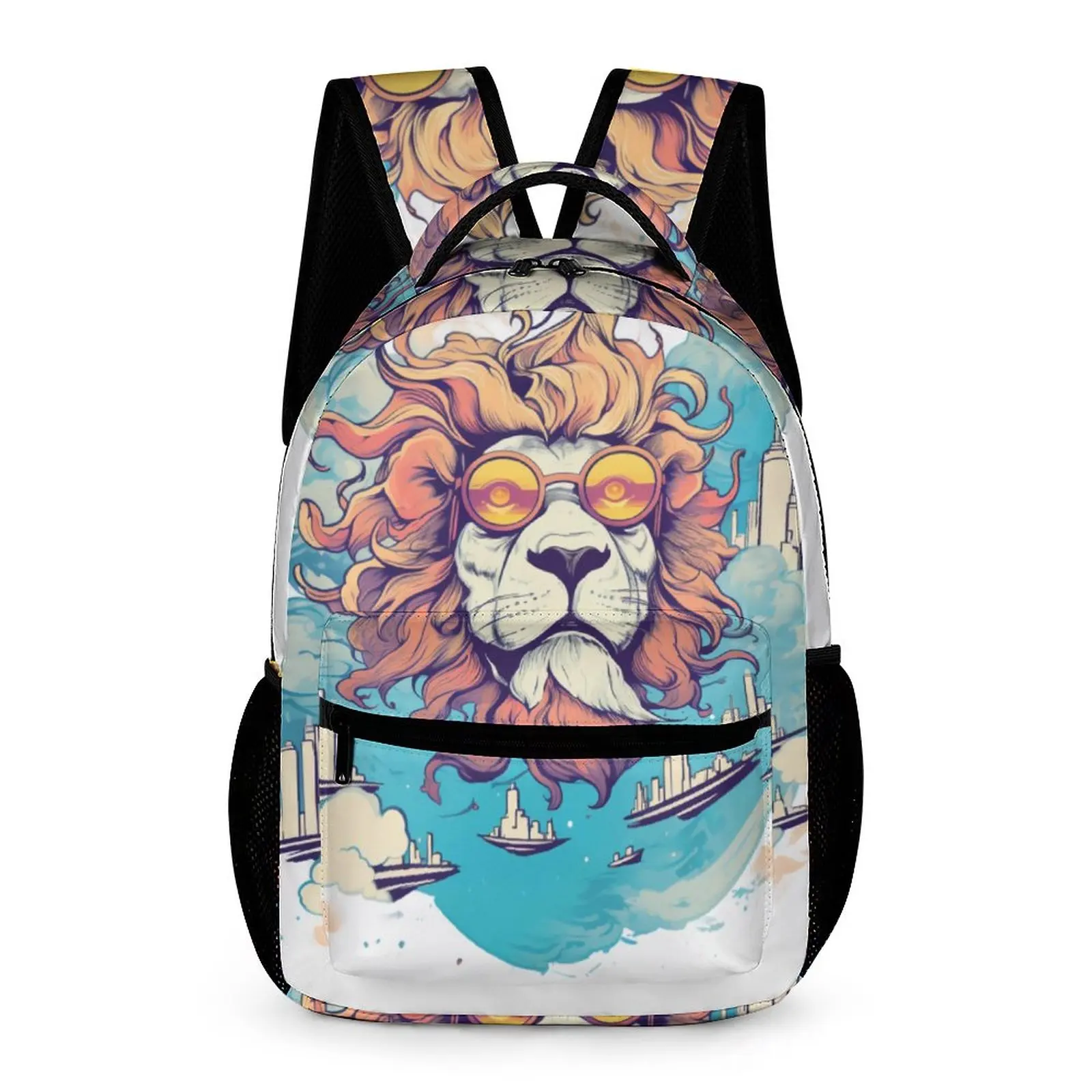 

Lion Backpack Animal With Glasses Sky Women Men Polyester College Backpacks Durable Kawaii High School Bags Rucksack